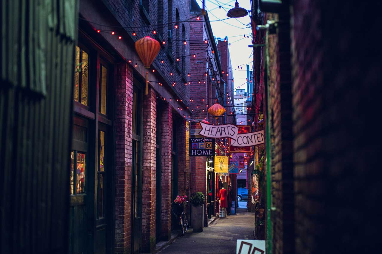 Fan Tan Alley in historic downtown Victoria BC